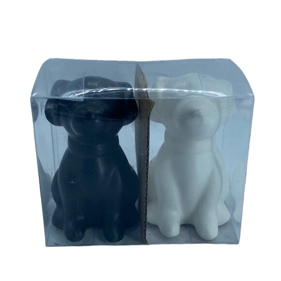 Ceramic Dog Shaped Salt & Pepper Shaker Set Black White 2.5" Tall Gift Boxed NWO - Picture 1 of 5